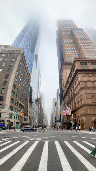 midtown skyscrapers in fog